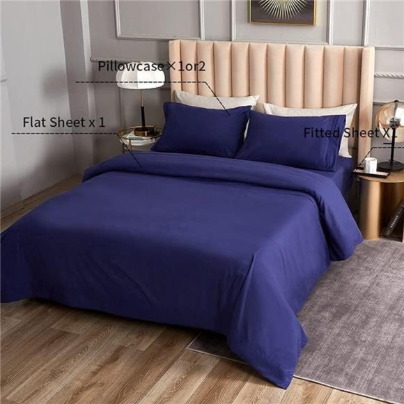 Bed Sheet Set King Size, Blue - Bedding Sheets & Pillowcases -  4 Piece - Picture 6 of 6